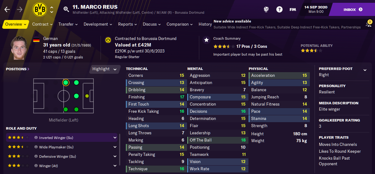 Football Manager 2021 Marco Reus FM21