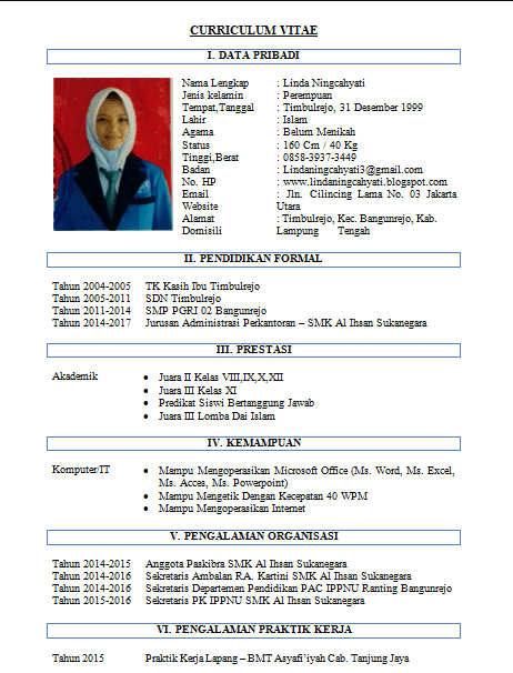 Contoh CV Admin Sekretaris