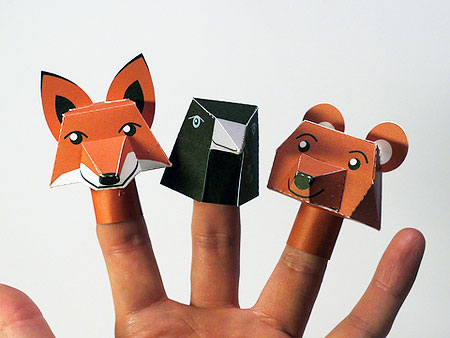 Fox Crow Bear Finger Puppet Paper Toys