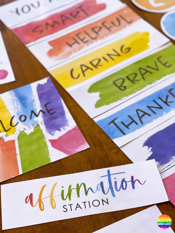 Rainbow watercolor affirmation station for class | you clever monkey