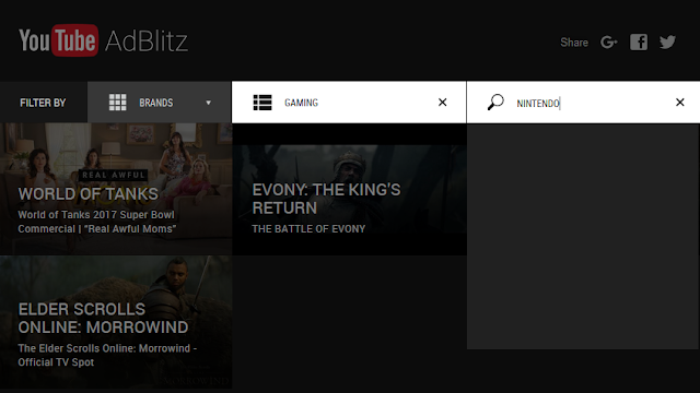 YouTube AdBlitz Super Bowl 51 LI Gaming voting category no Nintendo Switch commercial ad