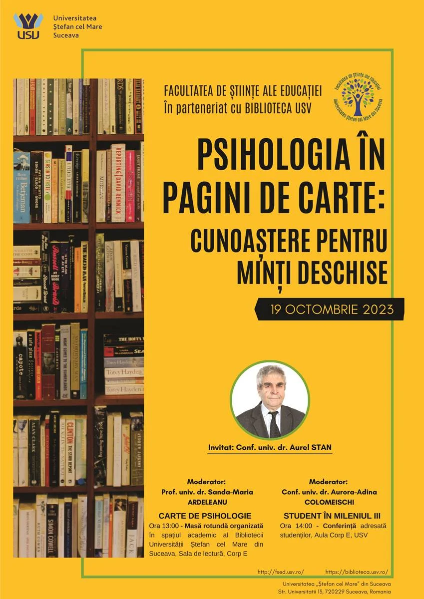 Psihologia în pagini de carte: cunoaștere pentru minți deschise, eveniment organizat de Facultatea de Științe ale Educației Suceava