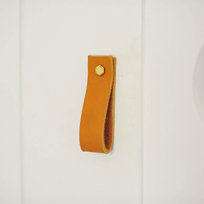 DIY Breakfast Nook White Desert Modern Wood Paneling Leather Brass Handle Pulls