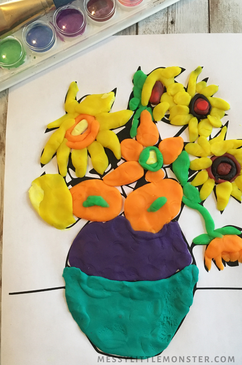 Van Gogh Sunflower playdough activity for kids