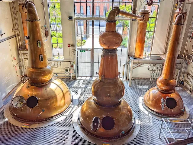 Copper pot stills at Roe and Co Distillery in Dublin
