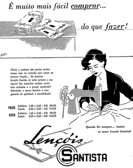 Propaganda dos Lençóis Santista promovendo sua linha de enxovais no começo dos anos 50