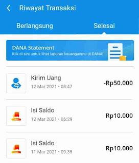 riwayat transaksi dana ke bank