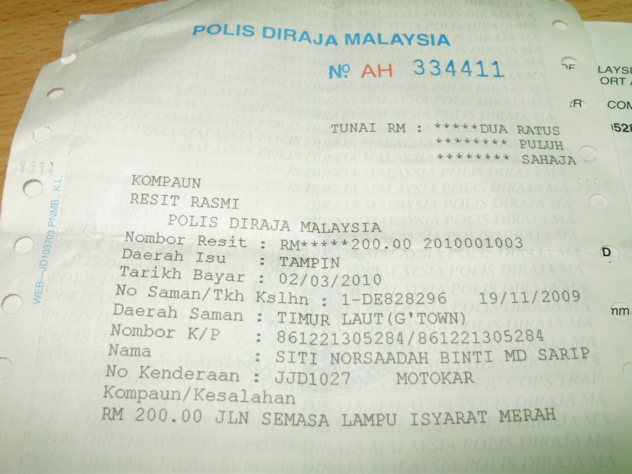 Surat Rayuan Saman Polis - Selangor k