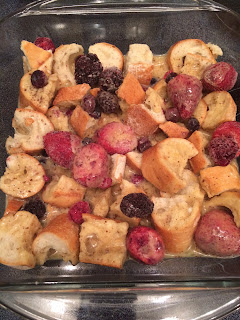 pan of baked French toast with berries 