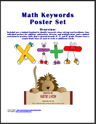Elementary School Garden Math Keywords Poster Set - keywords for math word problems worksheet
