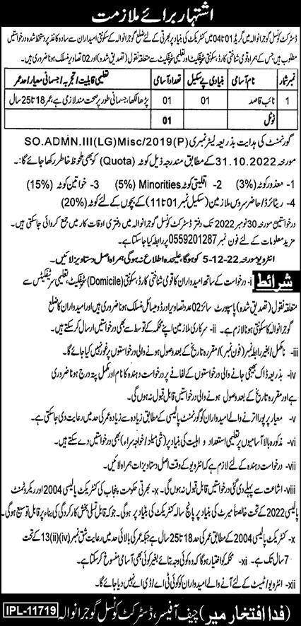 Latest District Council Management Posts Gujranwala 2022