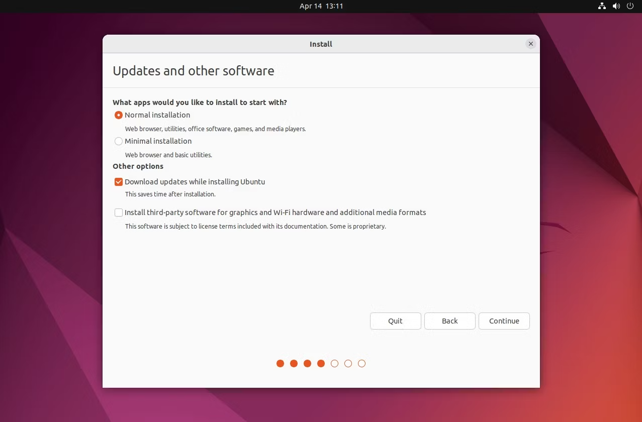 Updates and Other Software Screen