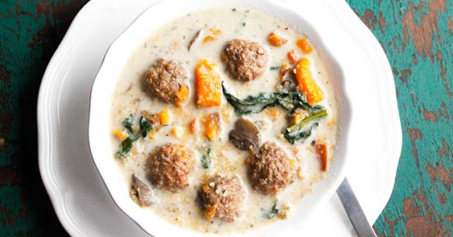 Slow Cooker Meatball Soup with Potatoes & Kale