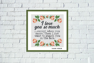 I love you so much funny romantic cross stitch pattern - Tango Stitch