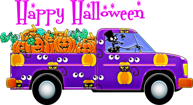 funny halloween truck pumpkins