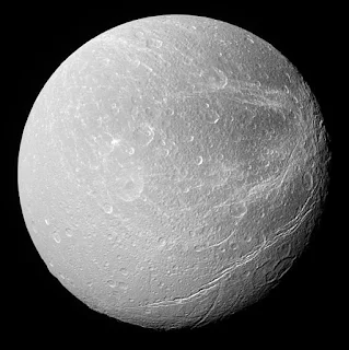 Dione as photographed by the Cassini spacecraft