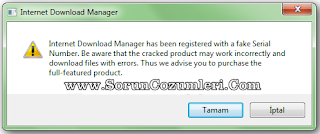 IDM Fake serial uyarı