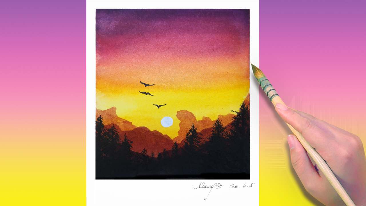 How to draw a sunset landscape step by step tutorial for beginner easy DIY