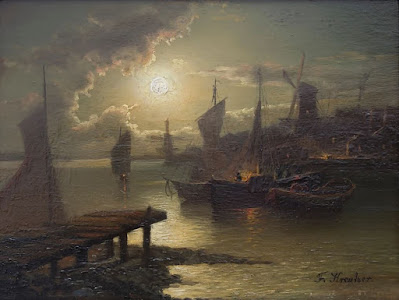 Felix Kreutzer A coastal landscape in the moonlight painting