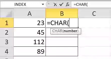 CHAR function in excel in hindi