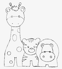 desenho de girafa, tigre e hipopotamo para pintar em fraldas