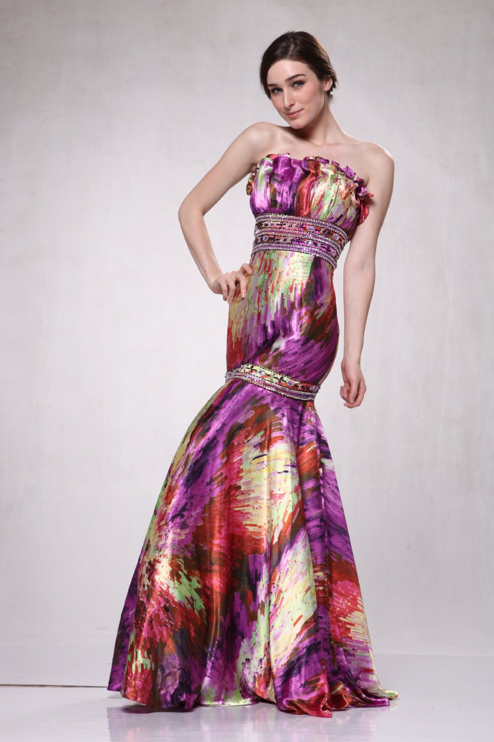 Satin Print Strapless Mermaid