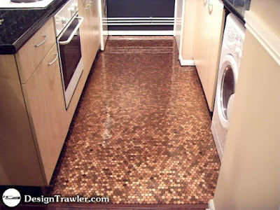 Penny tiled kitchen floor