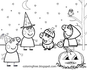Big drawing of Peppa pig printable clipart easy Halloween coloring page for pre-school playgroup art