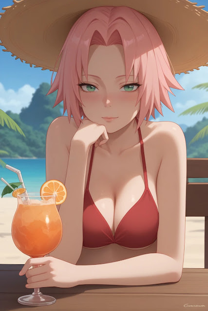 Nữ ninja làng lá Sakura Haruno mặc bikini trên bãi biển 2