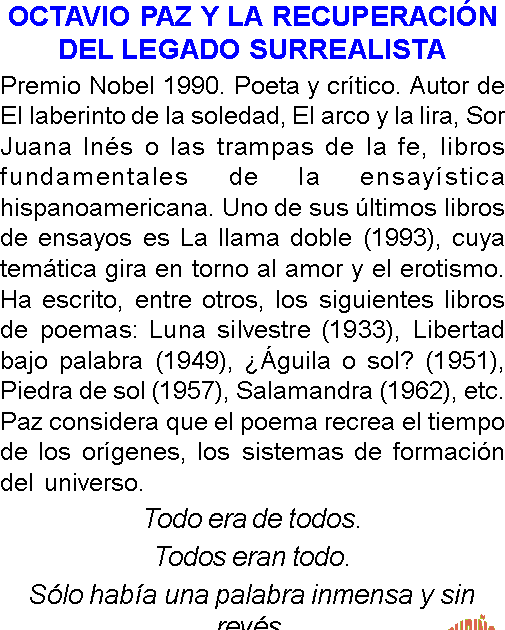 OCTAVIO PAZ EJERCICIOS RESUELTOS DE LITERATURA EN EXAMEN ADMISIÓN  UNIVERSIDAD
