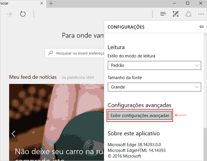 Configurações avançadas Microsoft Edge