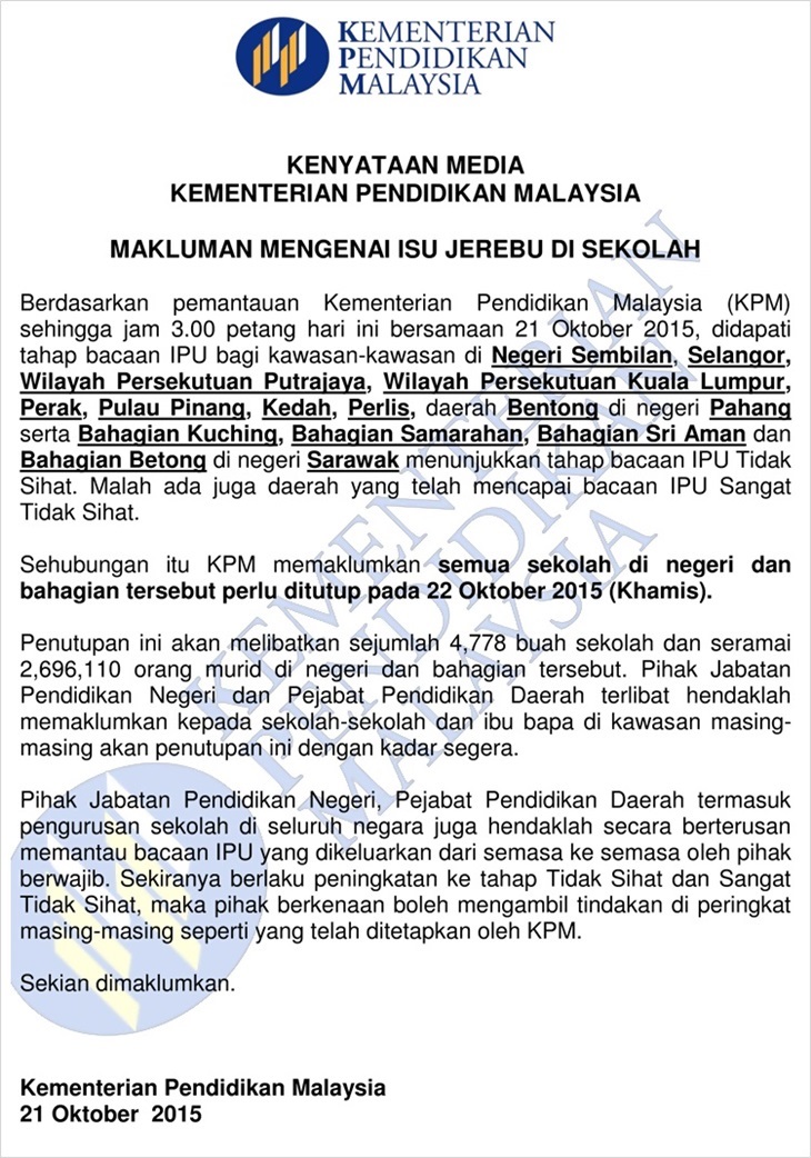 Surat Cuti Sekolah Jerebu