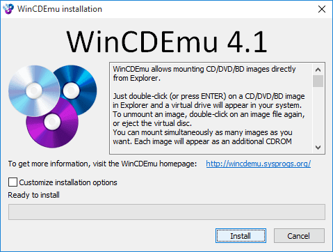 Instalação do software WinCDEmu para montar arquivos de imagem no Windows