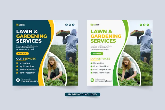 Lawn and gardening service banner vector free download