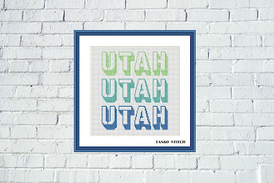 Utah blue green typography lettering cross stitch pattern