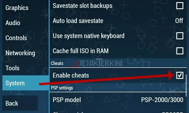 cara mengaktifkan kode cheats ppsspp