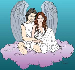 Original angel art of Carmen Cameron. Color angel illustration