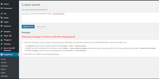 Cara Mudah Pasang Kode Ads.txt pada Wordpress
