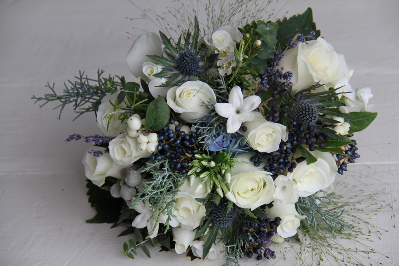  Ivory Winter Wedding Bouquet of Stephanotis Roses Snowberry Phlox 