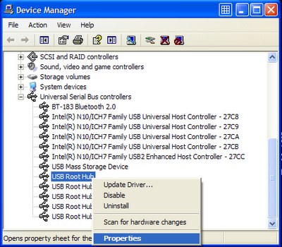 usb root hub properties