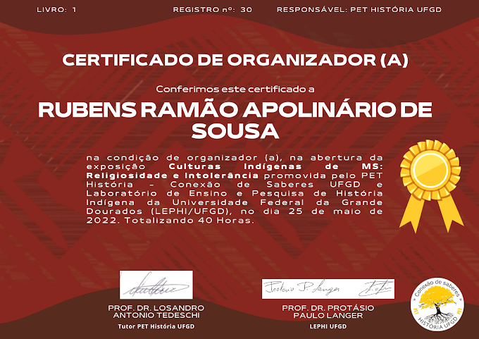 Certificados exposição indígena organizadores