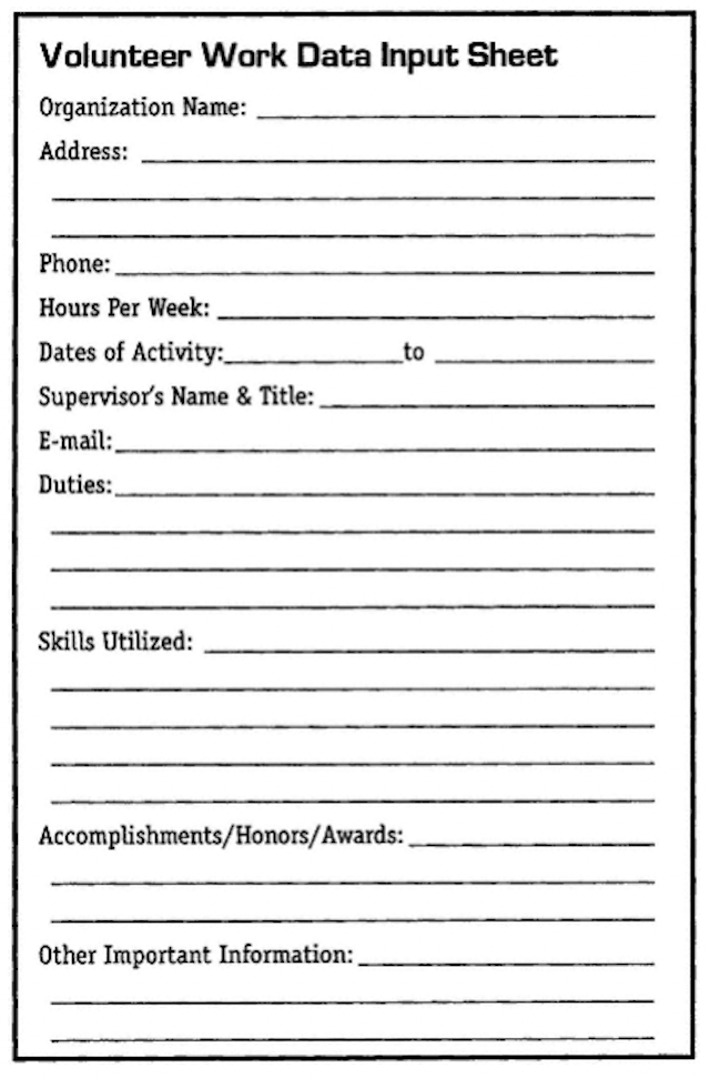 Volunteer Work Data Input Sheet