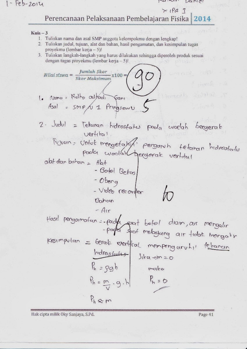 Fisika Siswa: Contoh Instrumen Hasil Pembelajaran Tugas 