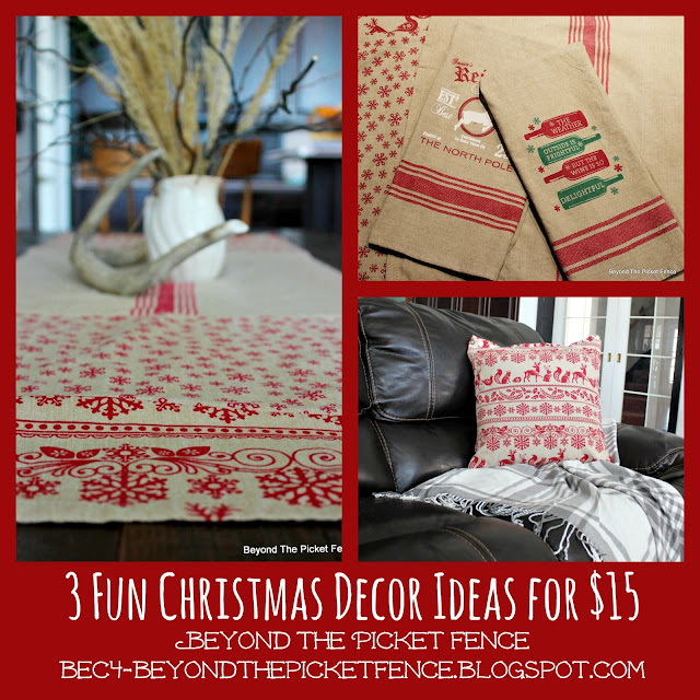 christmas ideas, christmas decor, DIY, sewing, Christmas gifts, budget decor,http://bec4-beyondthepicketfence.blogspot.com/2015/11/12-days-of-christmas-day-5-table-runner.html 