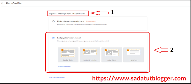 Proses Memilih Bentuk Unit Iklan InFeed Otomatis Atau Secara Manual Di Adsense