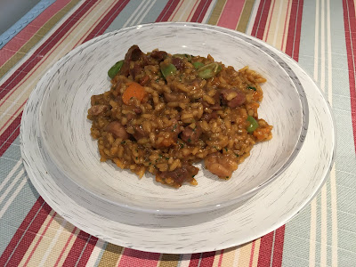 Risotto con mollejas, calabaza y castañas