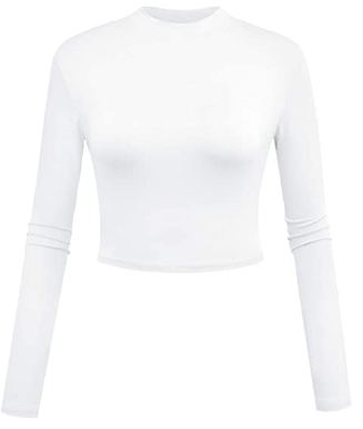 Tiptopshoppin Women's Basic Mock Neck Crop Tops Sexy Long Sleeve Slim Fitted Shirts