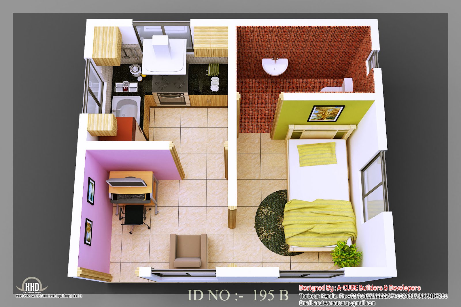 3D isometric views  of small  house  plans  home  appliance