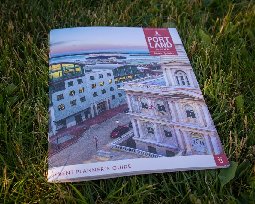 Corey Templeton photo of the Old Port on cover of 2016 Greater Portland Convention & Visitors Bureau Event Planner's Guide. June 2016.