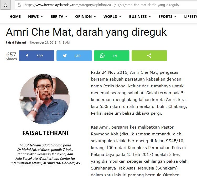 Malaysians Must Know the TRUTH: Faisal Tehrani On Amri Che ...